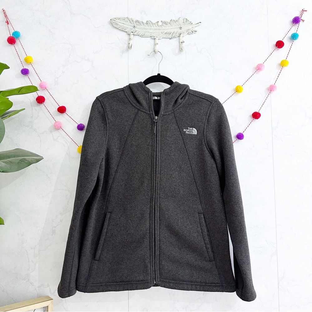 The North Face LARGE Gray Full Zip Hooded Fleece Lined Sweater Jacket